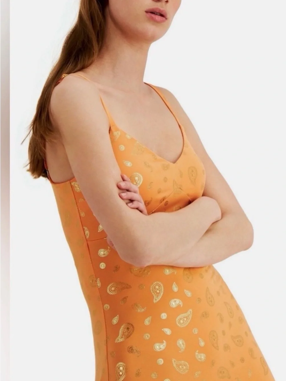 Michael Kors Orange Metallic Paisley Maxi Dress with Ruffle Hem Small